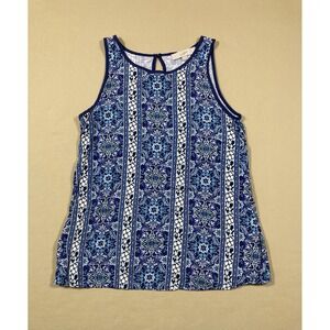 LOFT Boho Peasant Keyhole Back Airy Blue Floral Tank Top Size XS Romantic
